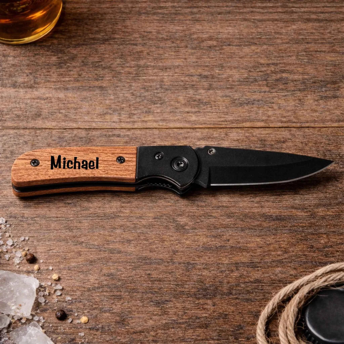 Custom Black / Dark Wood Pocket Knife