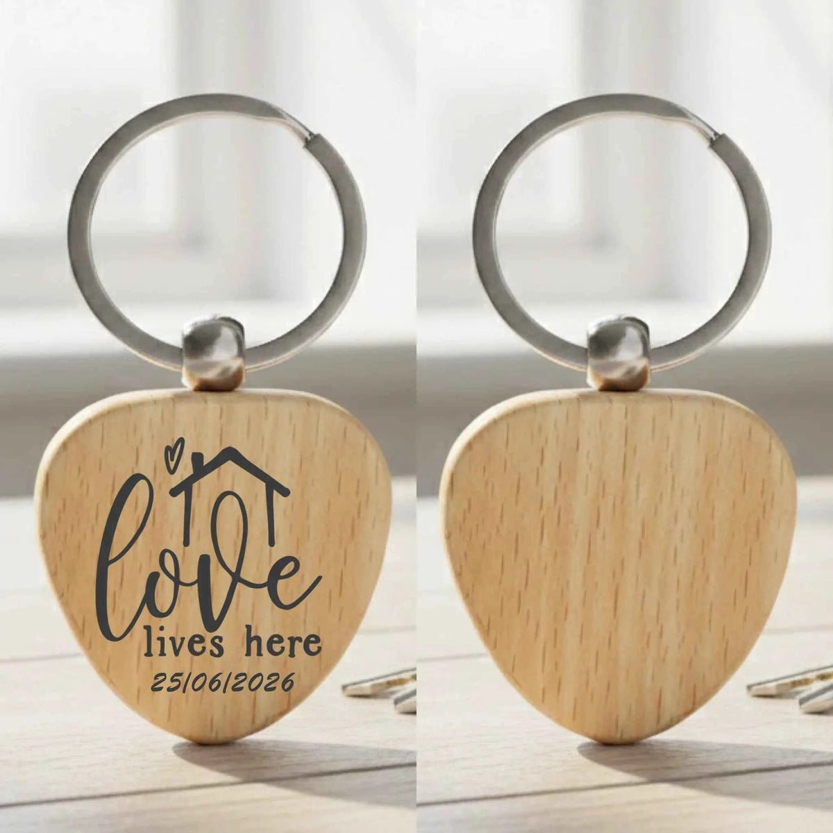 Custom Love Lives Here - Heart Keyring