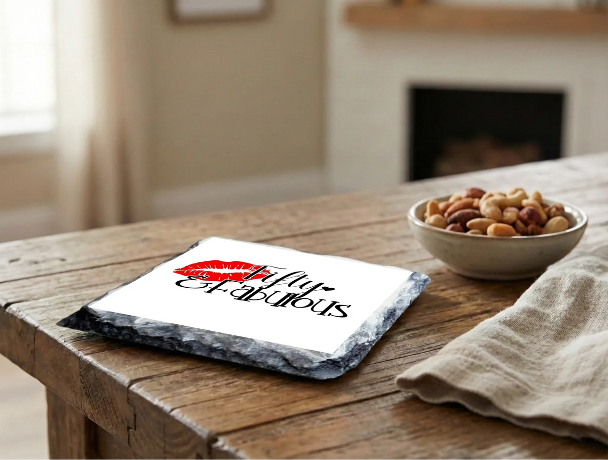 50 and Fabulous Coaster – Natural Slate Gift from Fou Tees Ireland