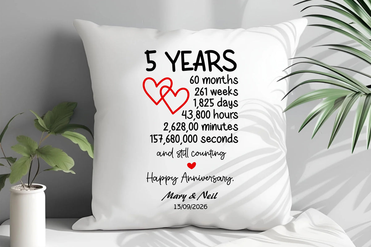 5 Year Anniversary Cushion – Comfortable and Memorable Gift from Fou Tees Ireland