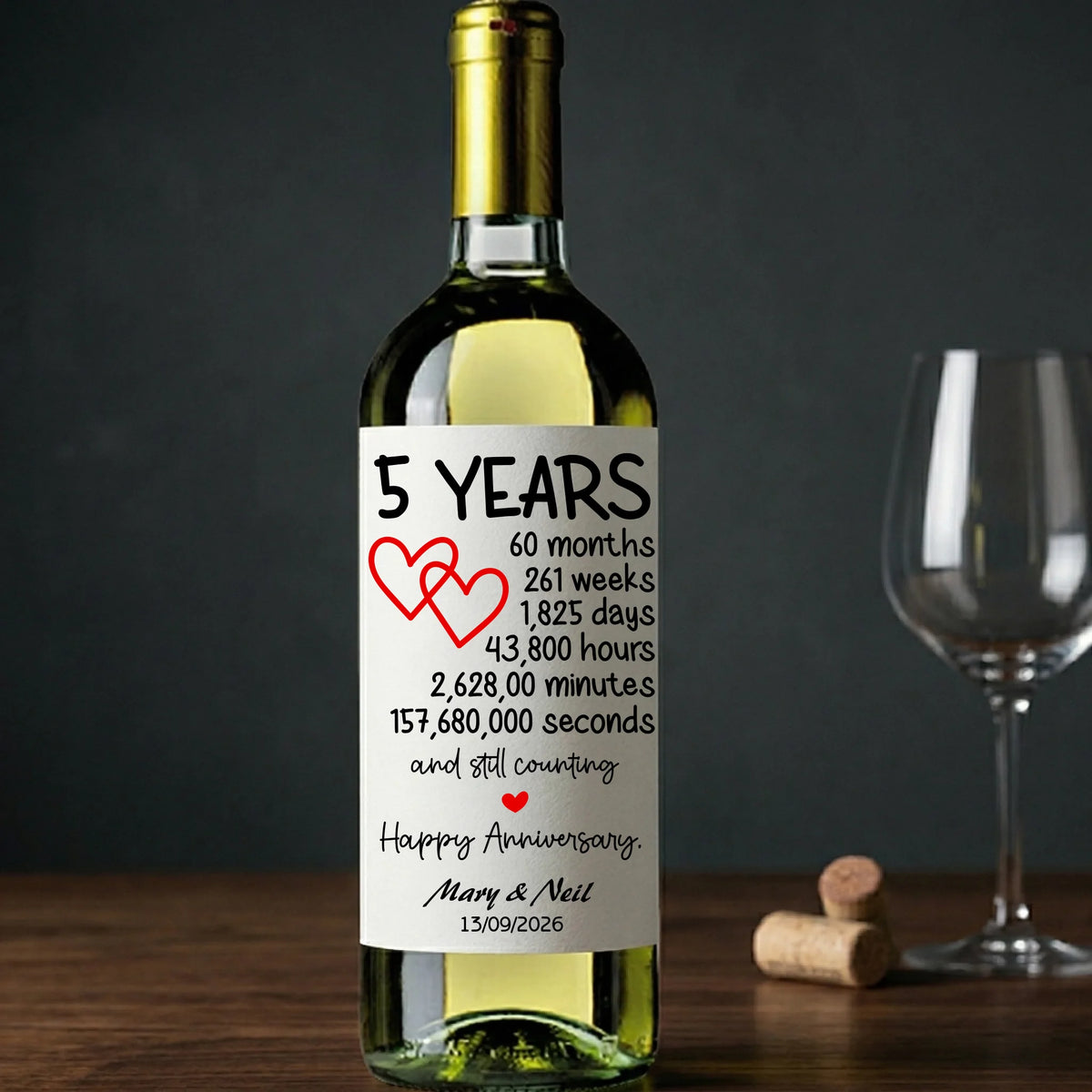 5 Year Anniversary Wine Label – Elegant Gift for Special Occasions