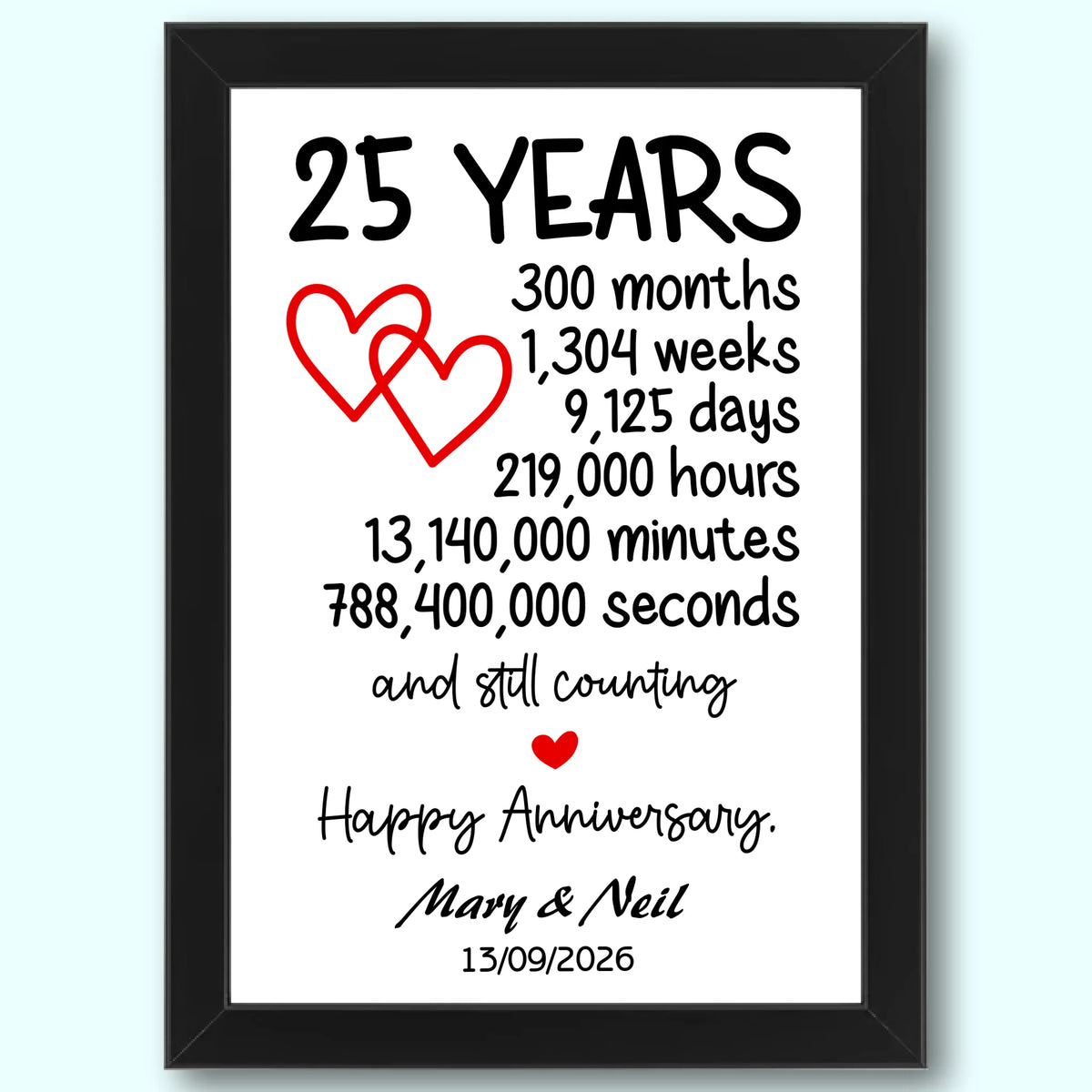 25 Year Anniversary Framed Design – Classic A4 Ready-to-Display Print