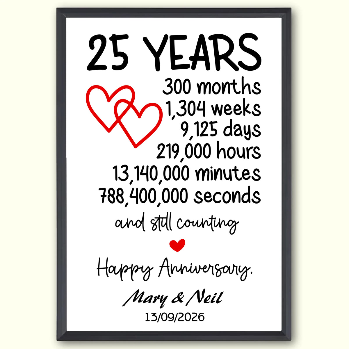 25 Year Anniversary Framed Design – Classic A4 Ready-to-Display Print