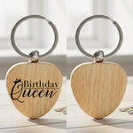 Birthday Queen Keyring – Heart Shaped Wooden Keepsake by Fou Tees