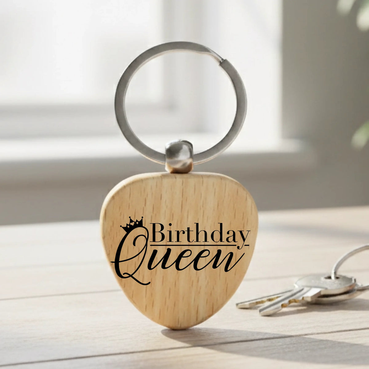 Birthday Queen Keyring – Heart Shaped Wooden Keepsake by Fou Tees