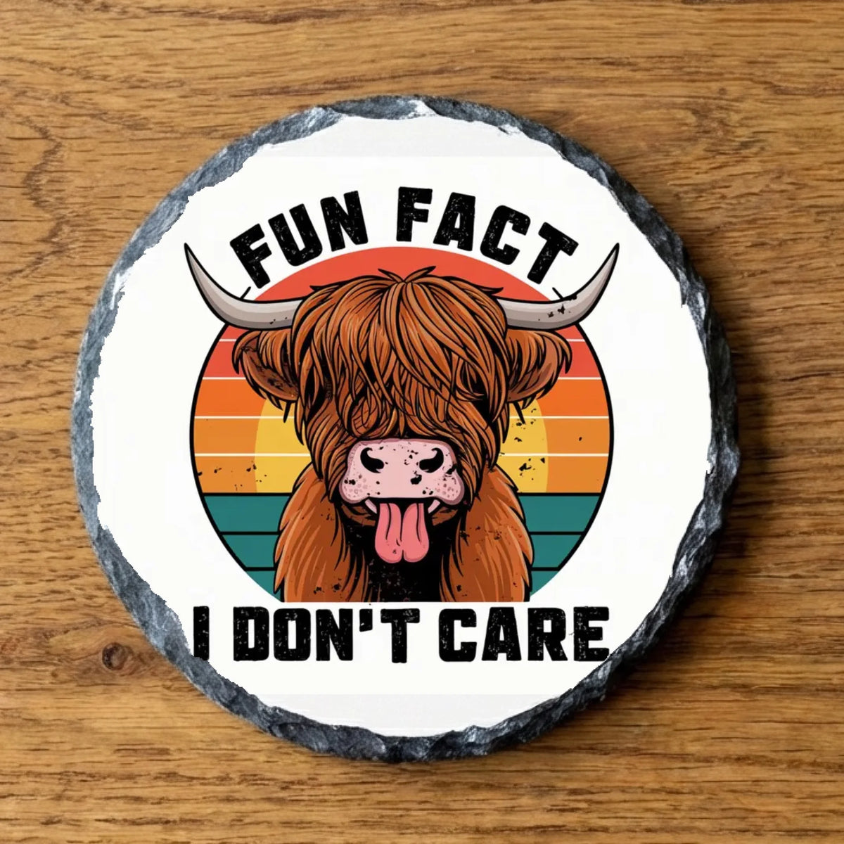 Fun Fact I Don't Care - Slate Coaster | Natural Slate Coaster by Fou Tees