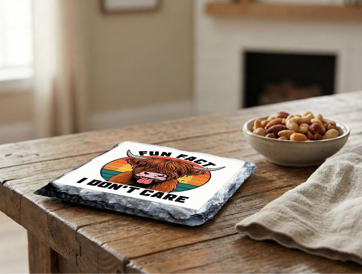 Fun Fact I Don't Care - Slate Coaster | Natural Slate Coaster by Fou Tees