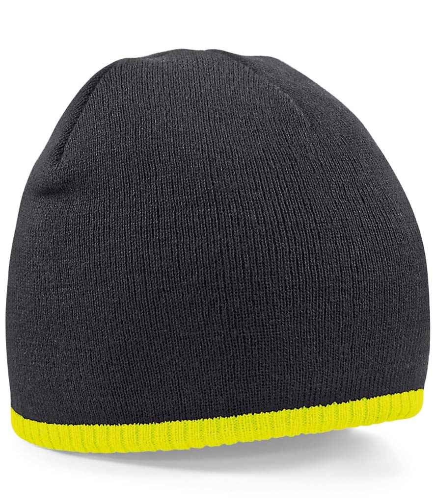 Beechfield Two Tone Pull-On Beanie – Stylish and Warm Headwear Black/Fluorescent Yellow ONE