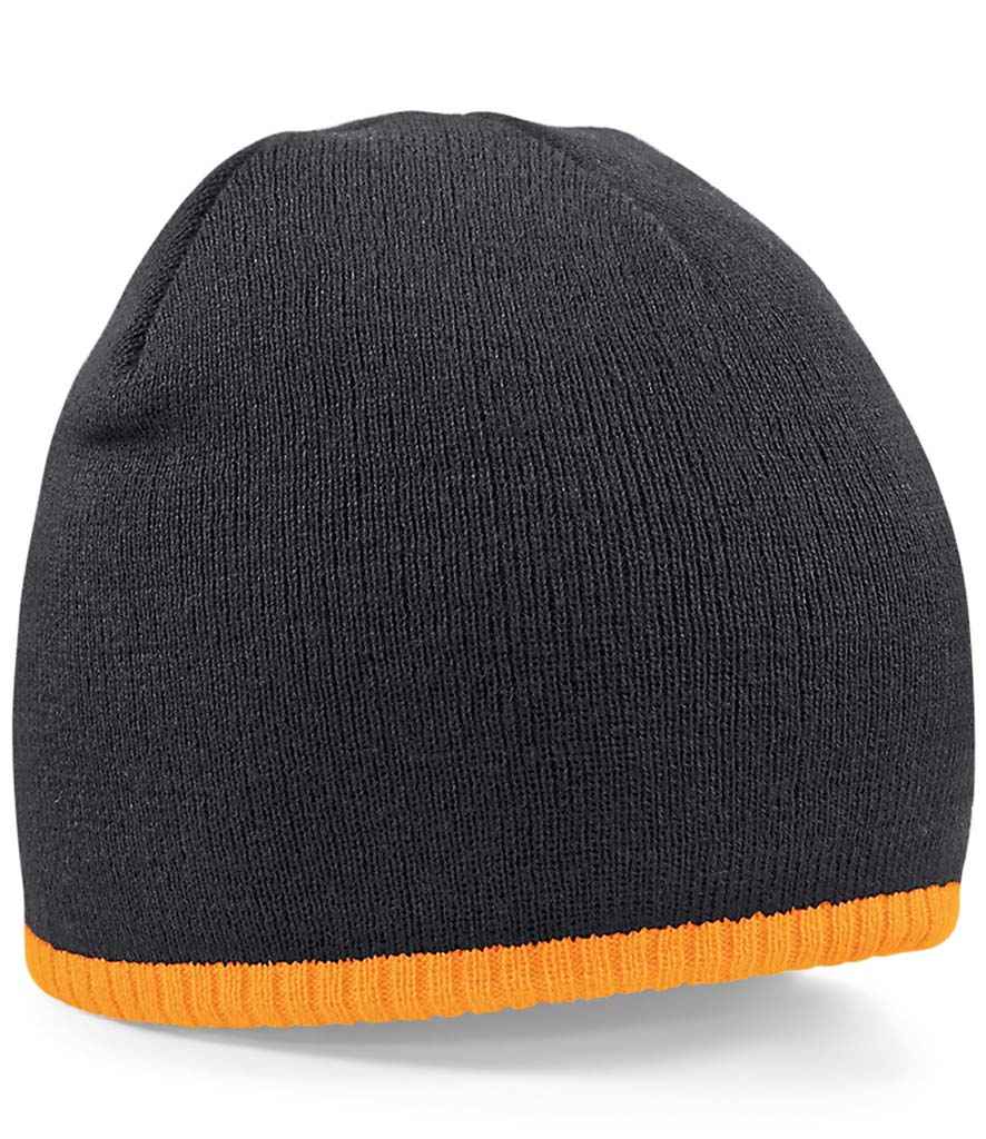 Beechfield Two Tone Pull-On Beanie – Stylish and Warm Headwear Black/Fluorescent Orange ONE