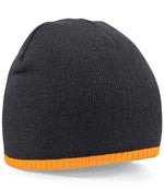 Beechfield Two Tone Pull-On Beanie – Stylish and Warm Headwear Black/Fluorescent Orange ONE