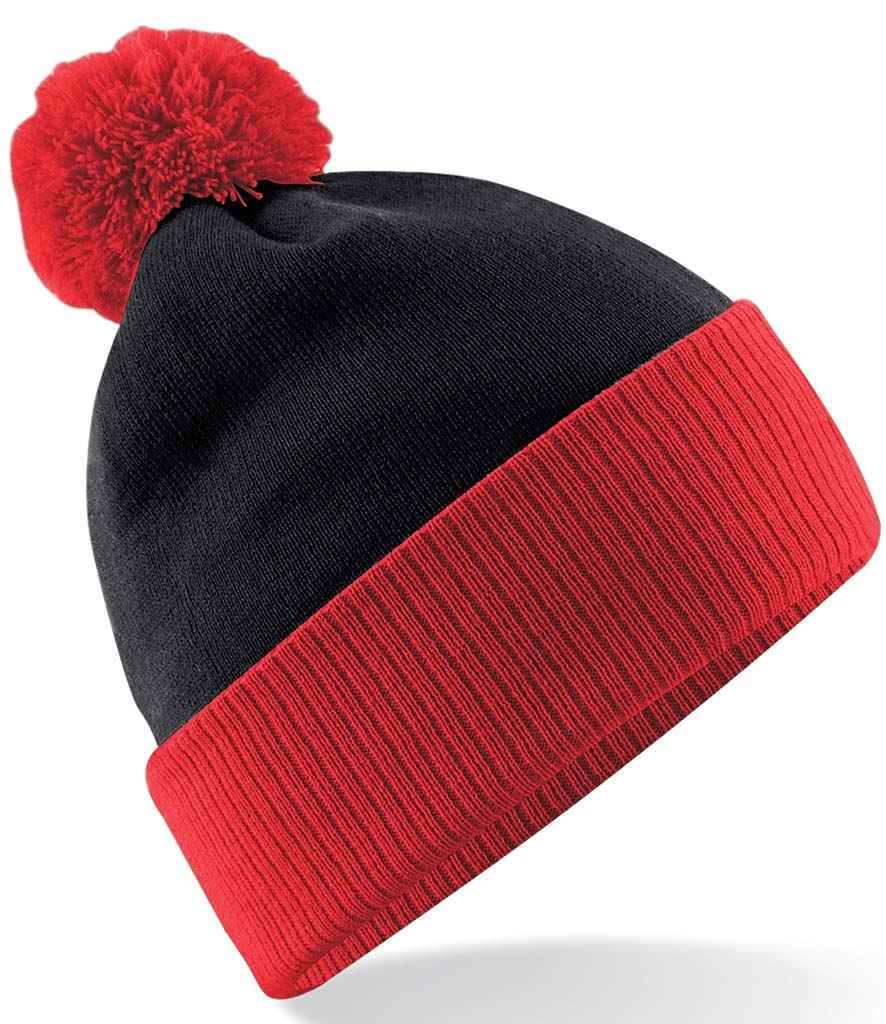 Beechfield Snowstar Two Tone Beanie – Stylish and Warm Headwear Black/Bright Red ONE