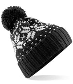 Beechfield Fair Isle Snowstar® Beanie - Classic Winter Headwear Black/White ONE
