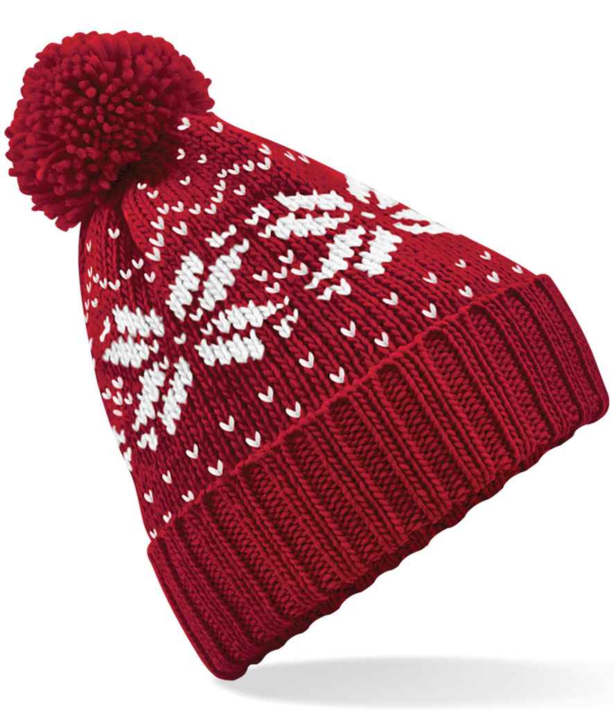 Beechfield Fair Isle Snowstar® Beanie - Classic Winter Headwear Classic Red/White ONE