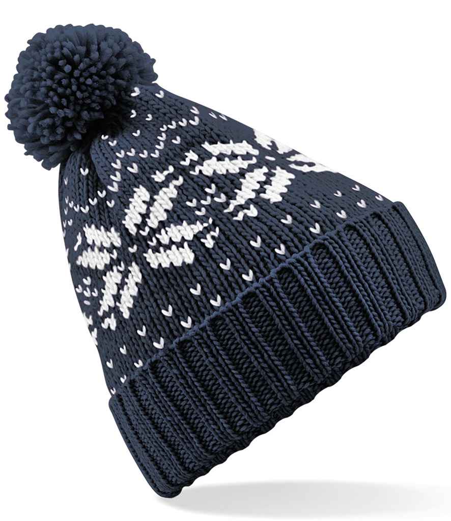 Beechfield Fair Isle Snowstar® Beanie - Classic Winter Headwear French Navy/White ONE