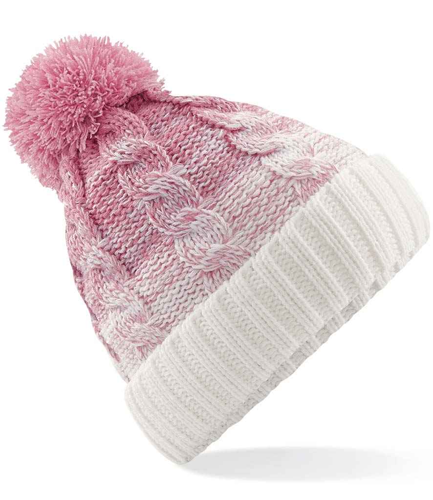Beechfield Ombré Pom Pom Beanie – Warm and Stylish Headwear Dusky Pink/Off White ONE