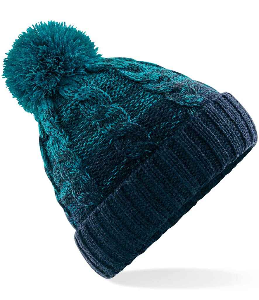 Beechfield Ombré Pom Pom Beanie – Warm and Stylish Headwear Teal/French Navy ONE