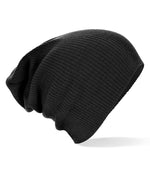 Beechfield Slouch Beanie – Soft Ribbed Knit Headwear Black ONE