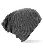 Beechfield Slouch Beanie – Soft Ribbed Knit Headwear Smoke Grey ONE