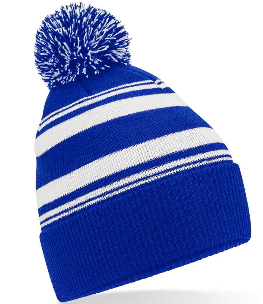 Beechfield Striped Fan Beanie – Warm and Stylish Headwear from Fou Tees Ireland Bright Royal/White ONE