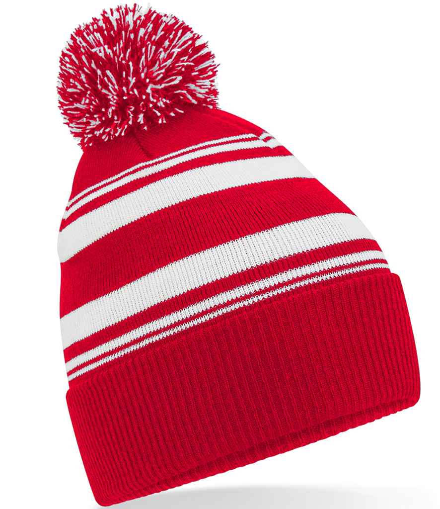 Beechfield Striped Fan Beanie – Warm and Stylish Headwear from Fou Tees Ireland Classic Red/White ONE