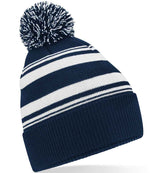 Beechfield Striped Fan Beanie – Warm and Stylish Headwear from Fou Tees Ireland French Navy/White ONE