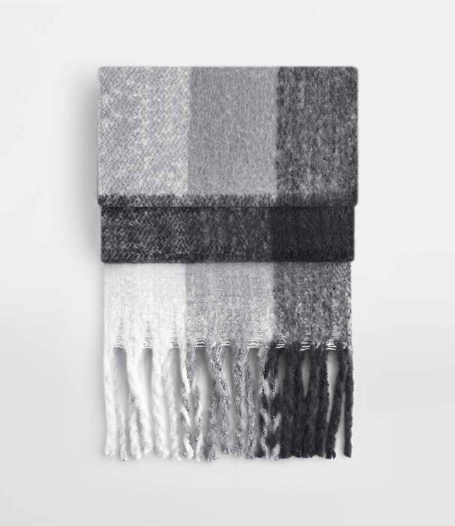 Beechfield Fluffy Check Scarf – Soft, Oversized Eco-Friendly Scarf Grey Check ONE