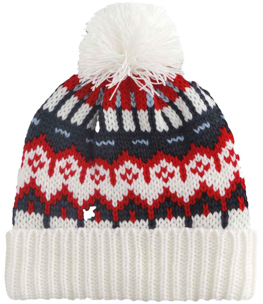 Beechfield Retro Ski Beanie – Classic Eco-Friendly Winter Headwear White Out ONE