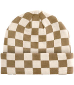 Beechfield Checkerboard Beanie – Stylish Eco-Friendly Headwear Biscuit/Almond ONE