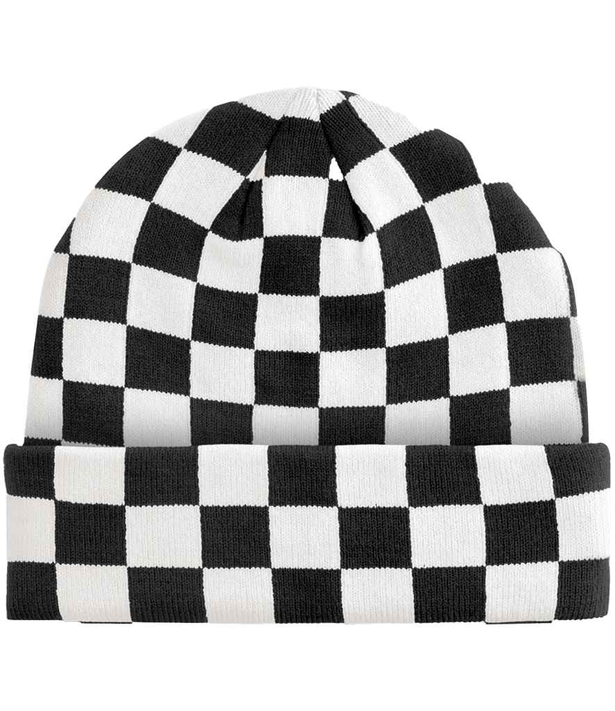 Beechfield Checkerboard Beanie – Stylish Eco-Friendly Headwear Black/Soft White ONE
