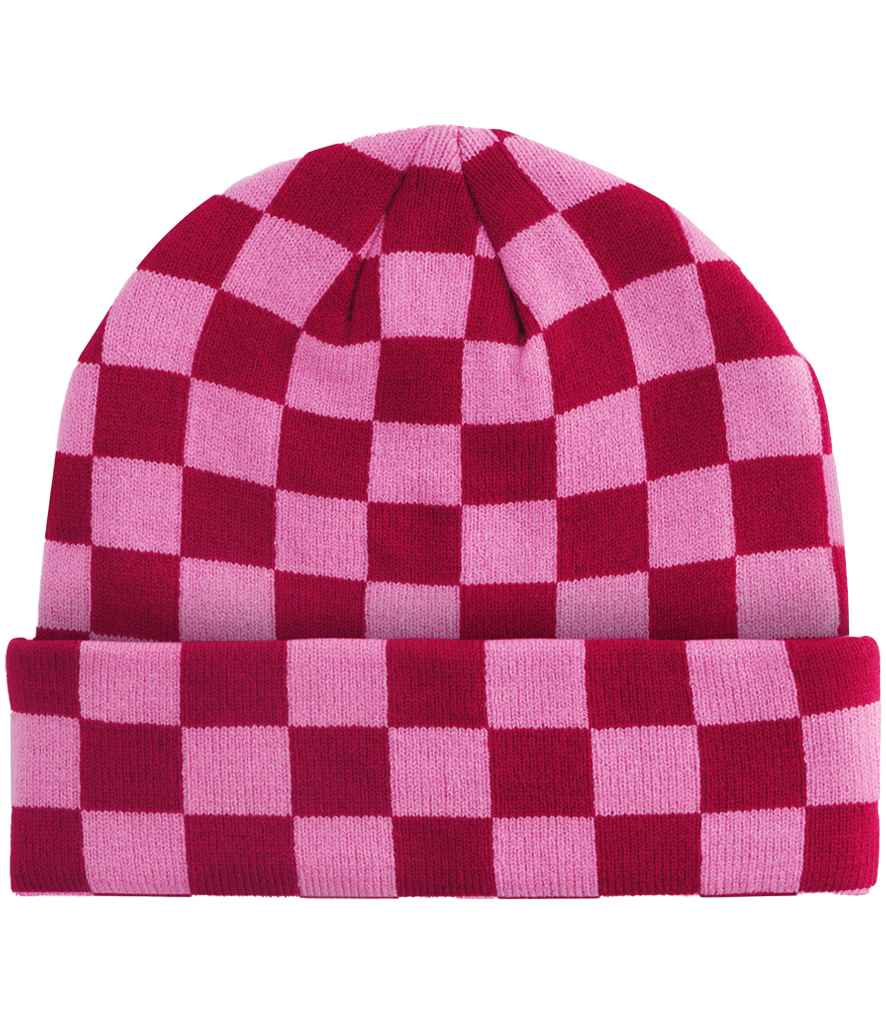 Beechfield Checkerboard Beanie – Stylish Eco-Friendly Headwear Classic Red/True Pink ONE