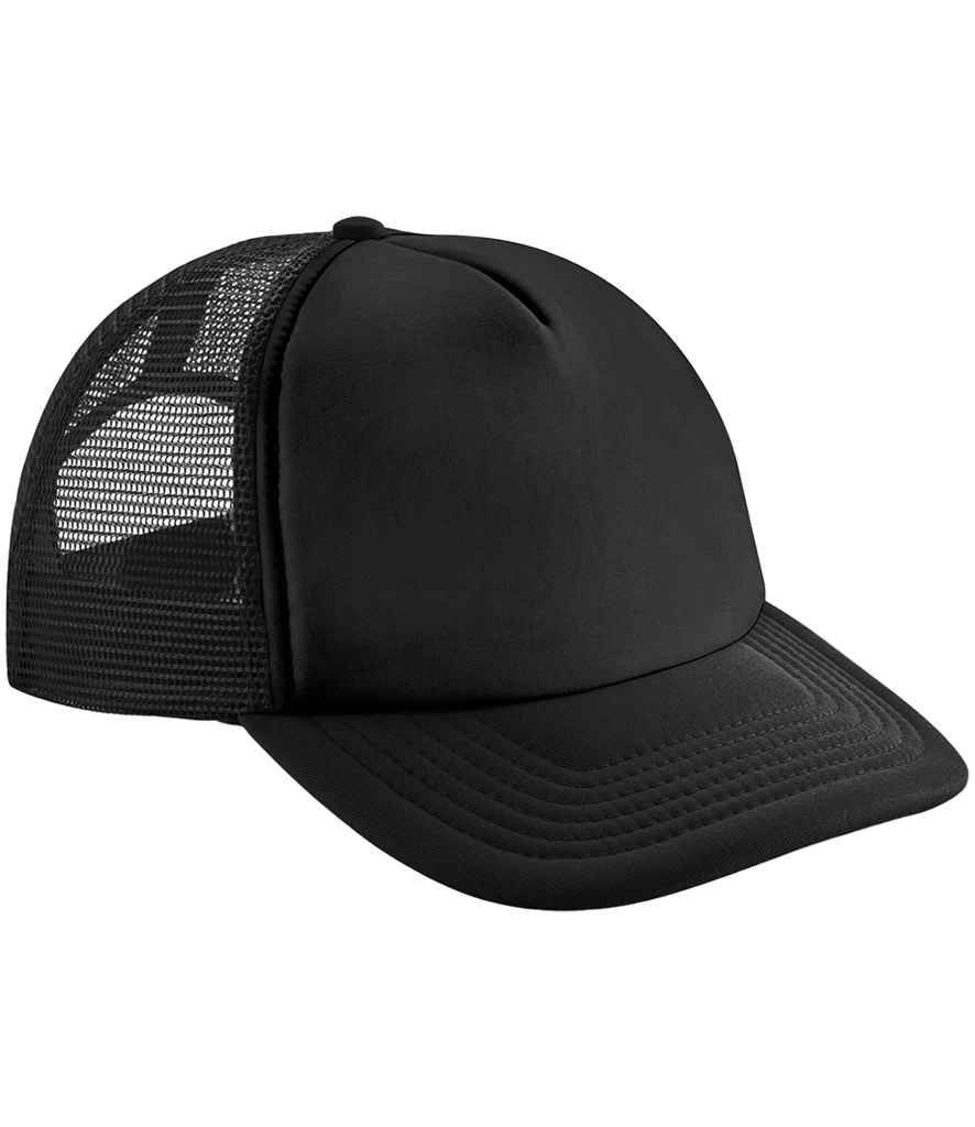 Beechfield Kids Vintage Snapback Trucker Cap – Stylish and Practical Headwear for Children Black/Black ONE