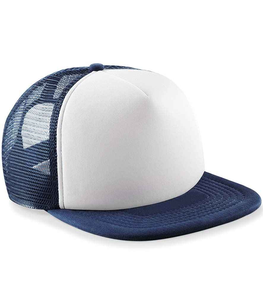 Beechfield Kids Vintage Snapback Trucker Cap – Stylish and Practical Headwear for Children Navy/White ONE