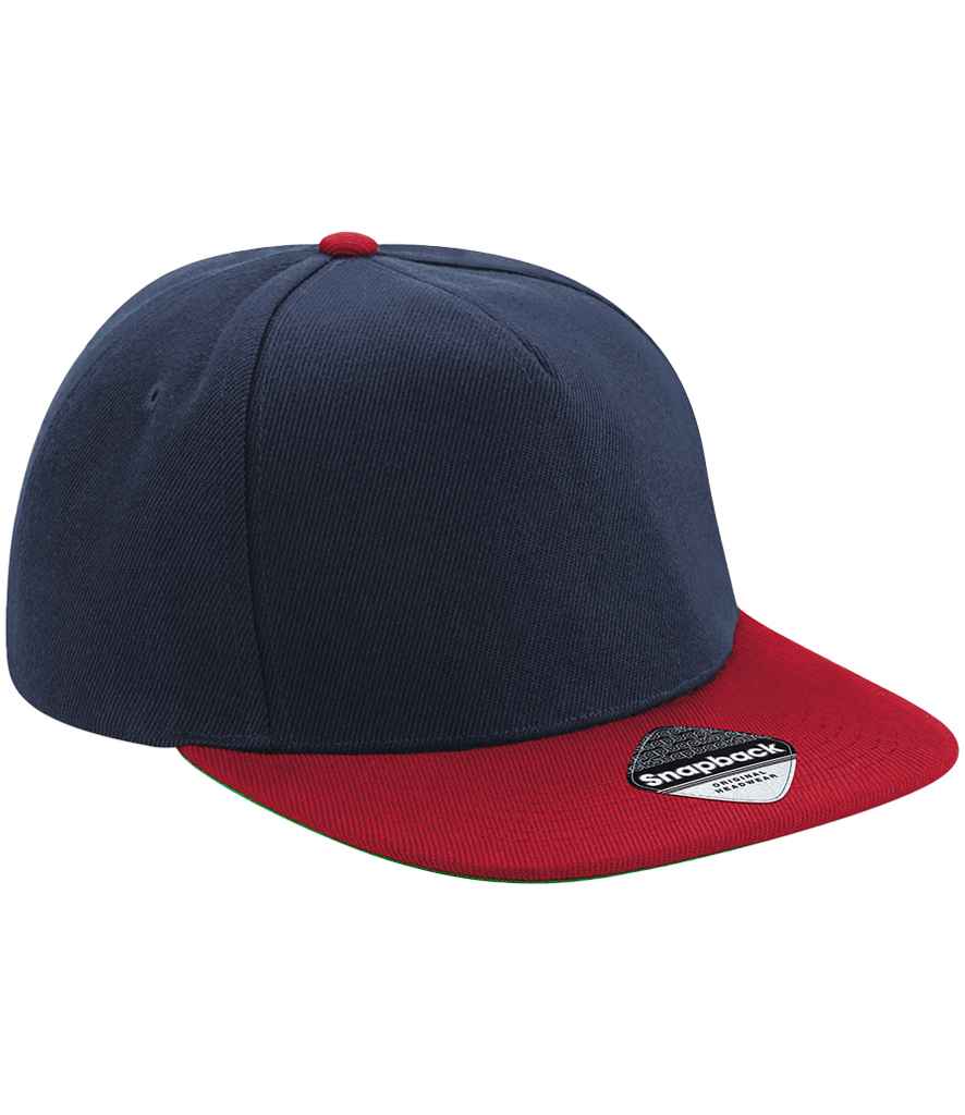 Beechfield Original Flat Peak Snapback Cap – Quality Promotional Headwear from Fou Tees Ireland Navy/Classic Red ONE