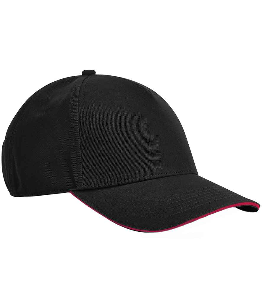 Organic Cotton Sandwich Peak Cap - Beechfield EarthAware® Classic Organic Cotton 5 Panel Sandwich Peak Cap Black/Classic Red ONE