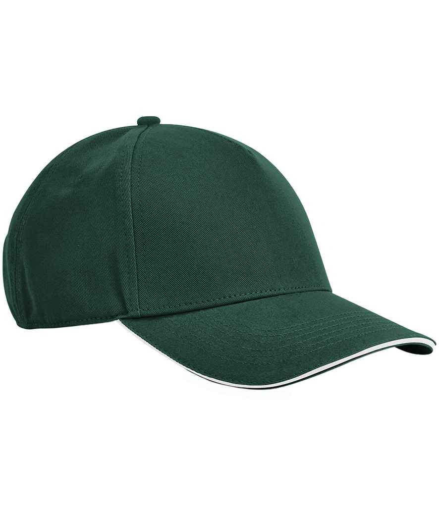 Organic Cotton Sandwich Peak Cap - Beechfield EarthAware® Classic Organic Cotton 5 Panel Sandwich Peak Cap Bottle Green/White ONE