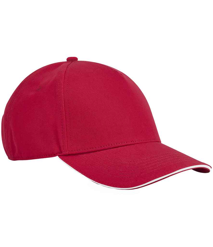 Organic Cotton Sandwich Peak Cap - Beechfield EarthAware® Classic Organic Cotton 5 Panel Sandwich Peak Cap Classic Red/White ONE