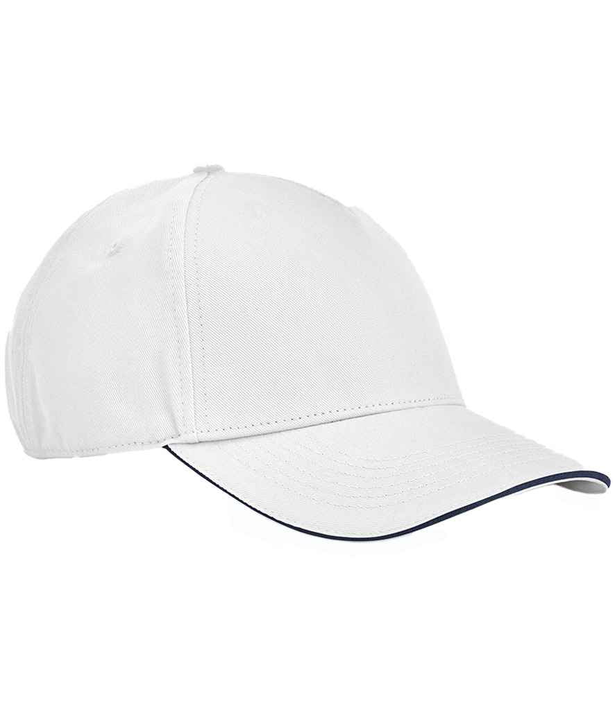 Organic Cotton Sandwich Peak Cap - Beechfield EarthAware® Classic Organic Cotton 5 Panel Sandwich Peak Cap White/French Navy ONE