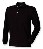 Henbury Long Sleeve Cotton Piqué Polo Shirt Black XXL