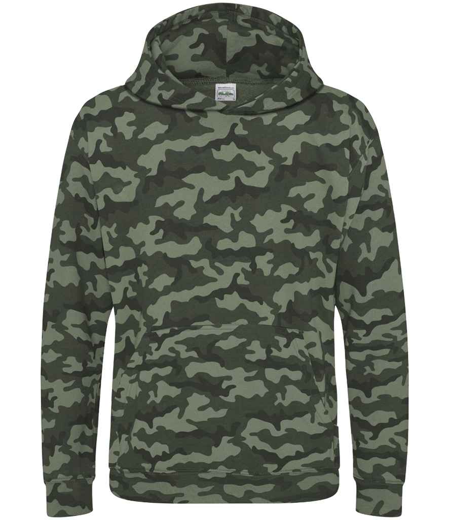 AWDis Kids Camo Hoodie – Comfortable and Durable Children's Hoodie from Fou Tees Ireland Green Camo 9-11