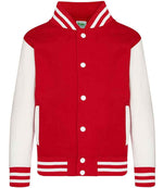 AWDis Kids Varsity Jacket – Durable and Stylish Outerwear for Children Fire Red/White 1213