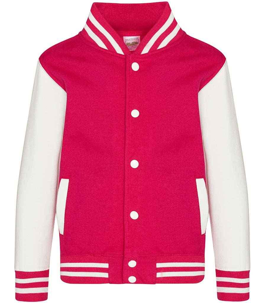 AWDis Kids Varsity Jacket – Durable and Stylish Outerwear for Children Hot Pink/White 1213