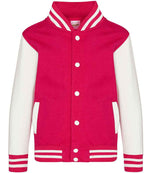 AWDis Kids Varsity Jacket – Durable and Stylish Outerwear for Children Hot Pink/White 1213