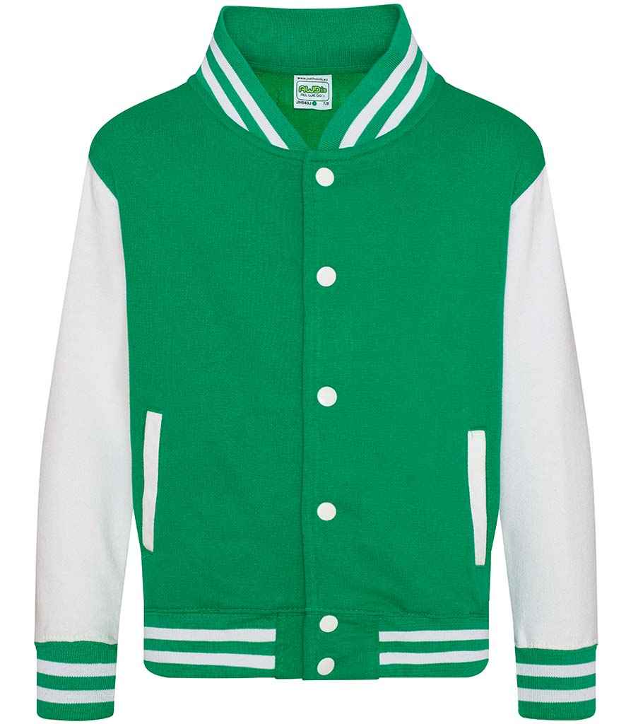 AWDis Kids Varsity Jacket – Durable and Stylish Outerwear for Children Kelly Green/White 1213