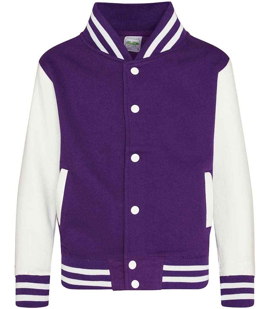 AWDis Kids Varsity Jacket – Durable and Stylish Outerwear for Children Purple/White 1213