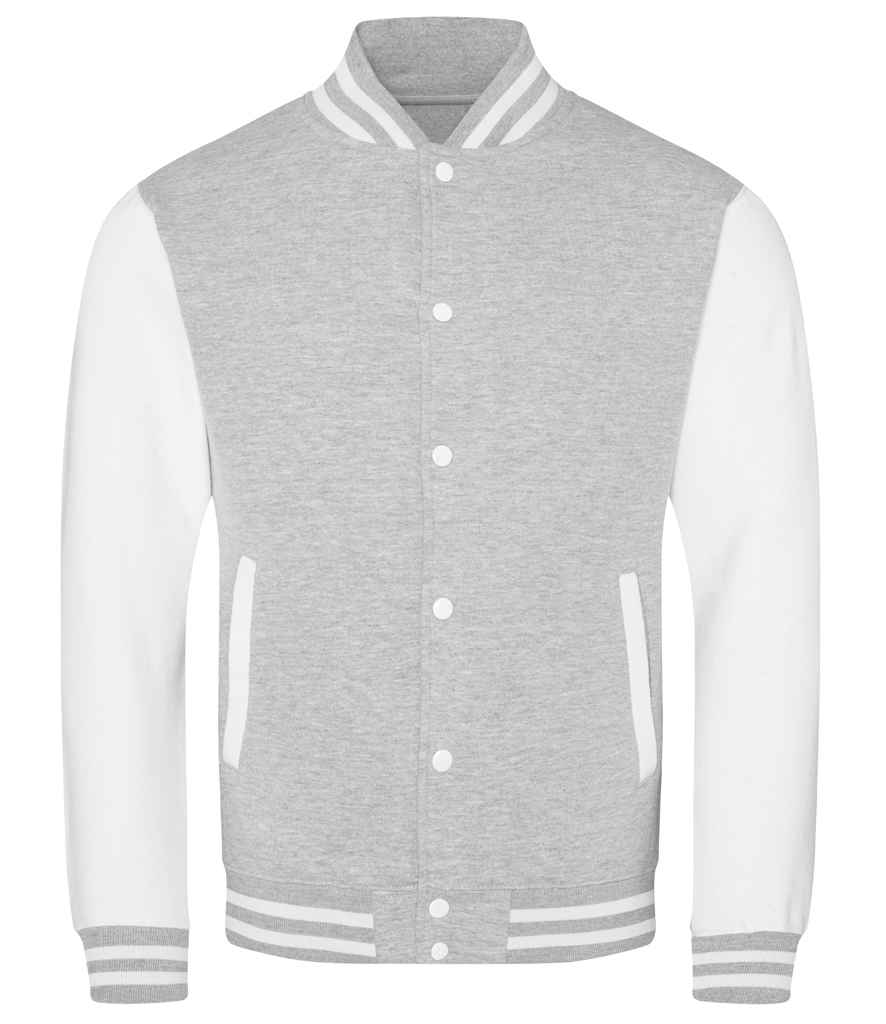 AWDis Varsity Jacket – Stylish and Durable Outerwear for Irish Businesses and Organisations Heather Grey/White XXL