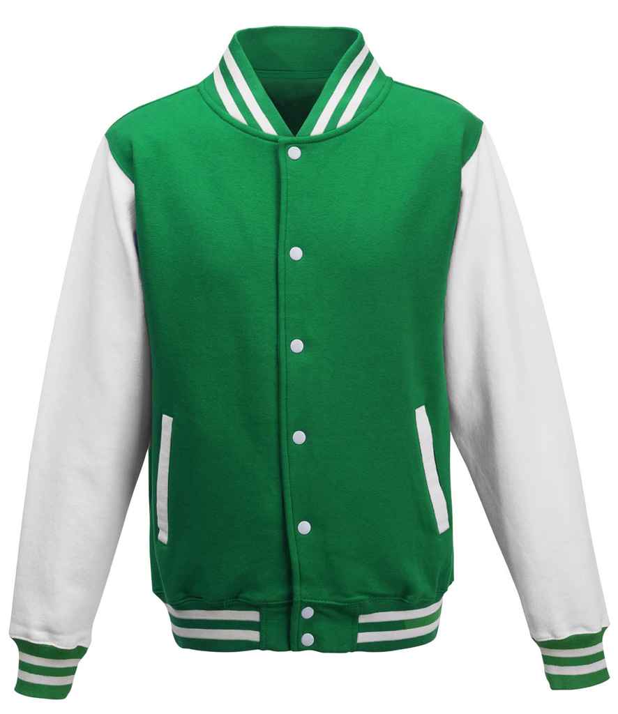 AWDis Varsity Jacket – Stylish and Durable Outerwear for Irish Businesses and Organisations Kelly Green/White XXL