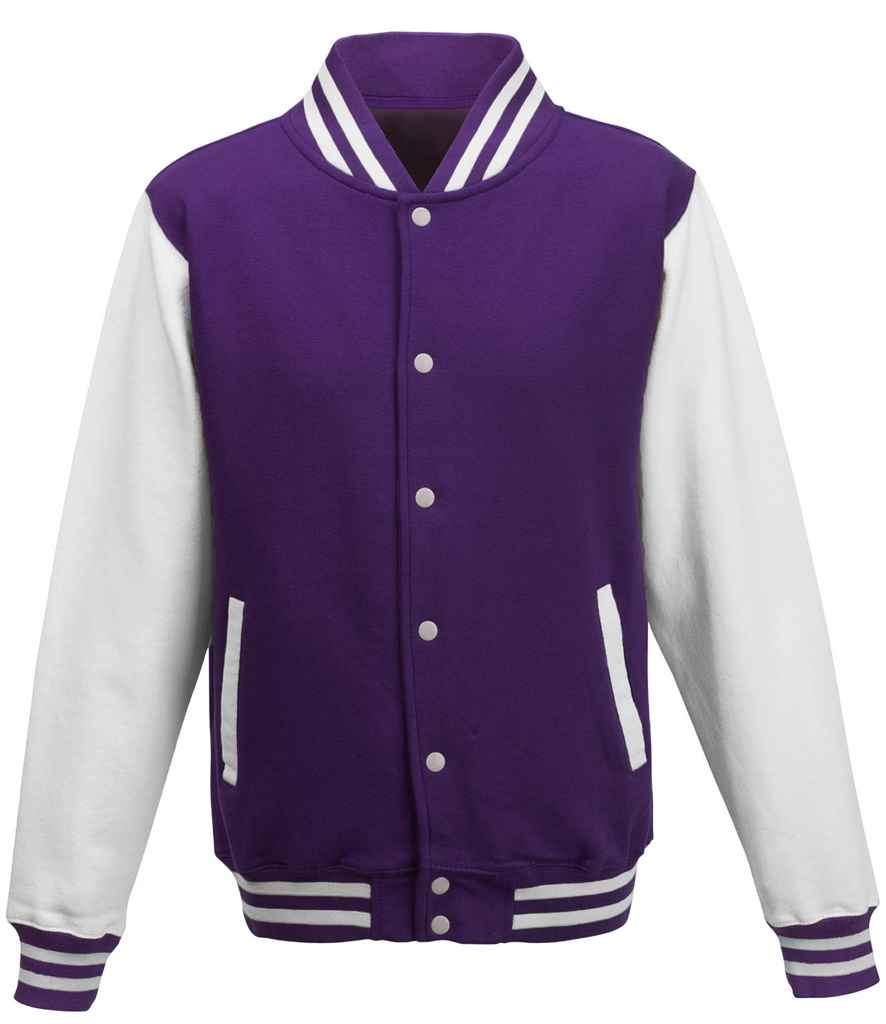 AWDis Varsity Jacket – Stylish and Durable Outerwear for Irish Businesses and Organisations Purple/White XXL
