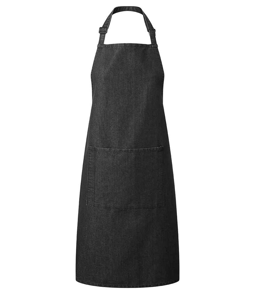 Premier Colours Bib Apron with Pocket – Durable and Practical Apron for Hospitality and Catering Black Denim ONE