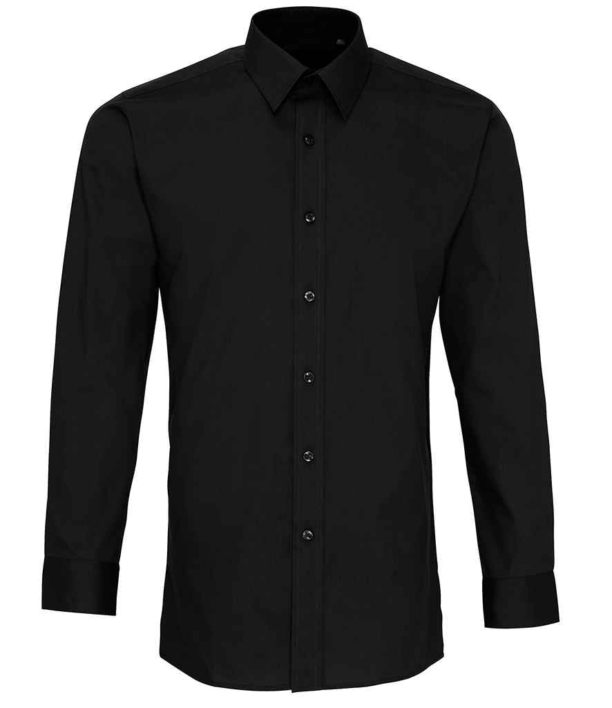 Premier Long Sleeve Fitted Poplin Shirt – Stylish & Practical Workwear Black 17.5