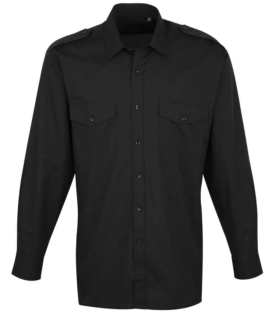 Premier Long Sleeve Pilot Shirt - Durable and Professional Workwear | Fou Tees Ireland Black 19